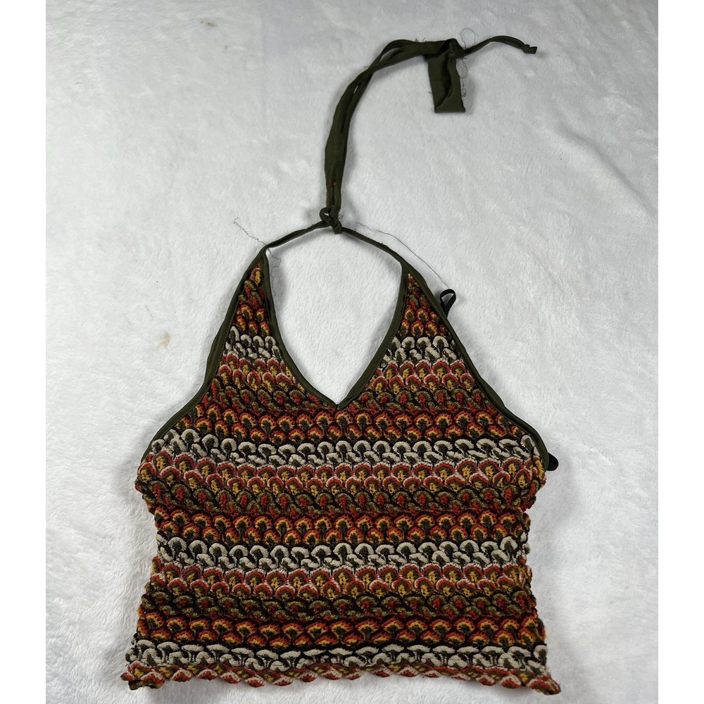 Anxiety Cafe Sunset Fairygrunge Orange Green‎ Cropped V Neck Halter Top Small